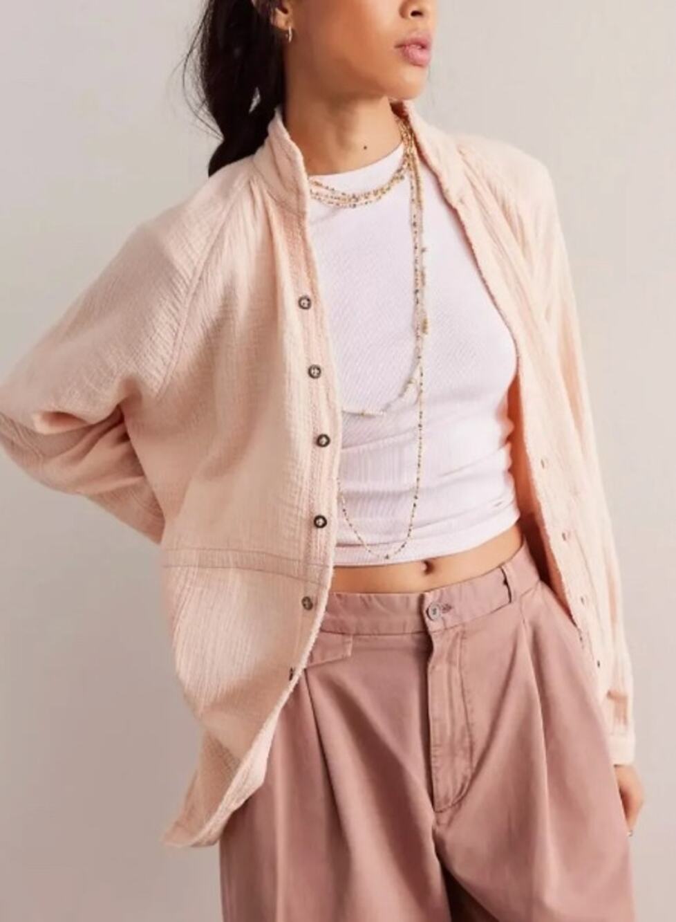 098 NWT  We The Free Summer Daydream Buttondown Top | Starfish/Khaki/Pink | L